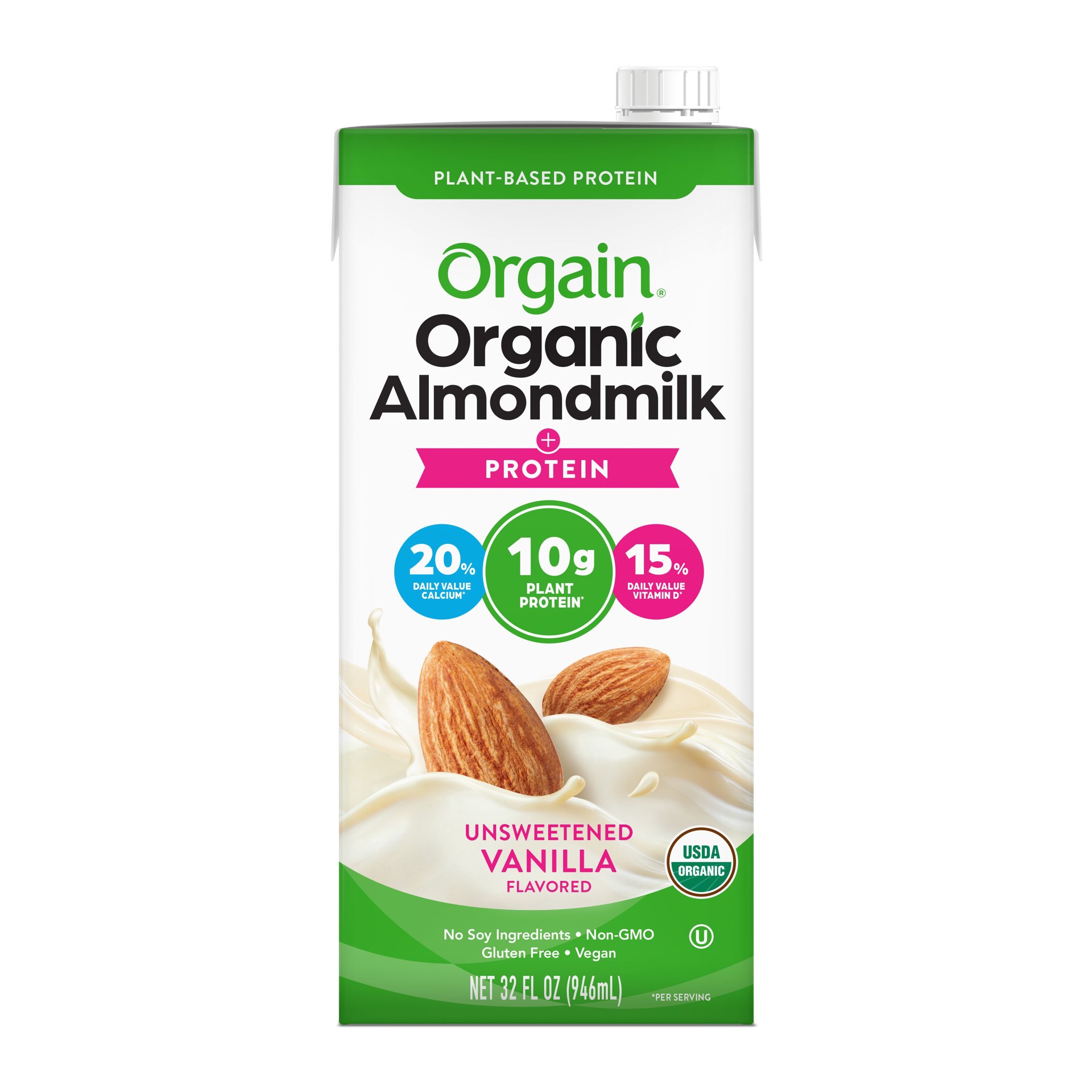 slide 1 of 1, Orgain Organic 10g Plant Based Protein Almondmilk, Unsweetened Vanilla 32oz, 1ct, 32 fl oz