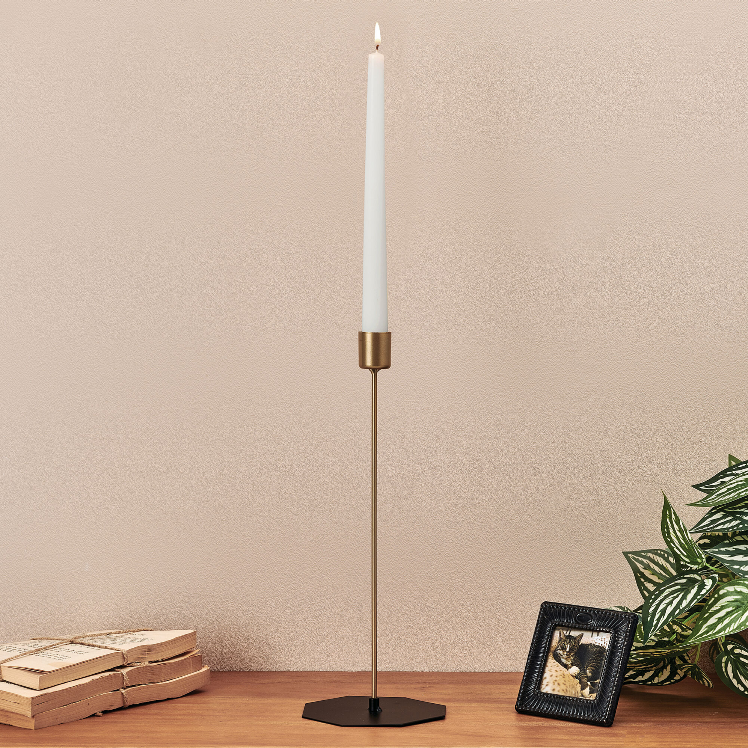 slide 2 of 2, Elements Gold Metal Hex Base Pillar Holder 11.5IN, 1 ct