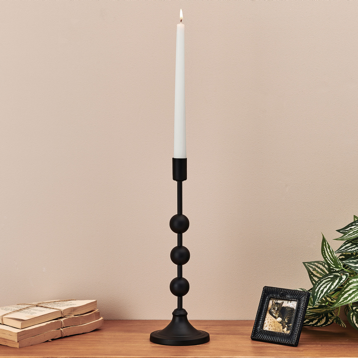 slide 2 of 2, Elements Matte Black Ball Metal Taper Holder 11.5IN, 1 ct