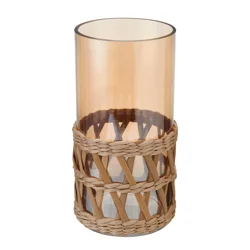 Elements Amber Glass Rattan Cylinder Vase 10IN