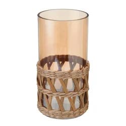 Elements Amber Glass Rattan Cylinder Vase 10IN