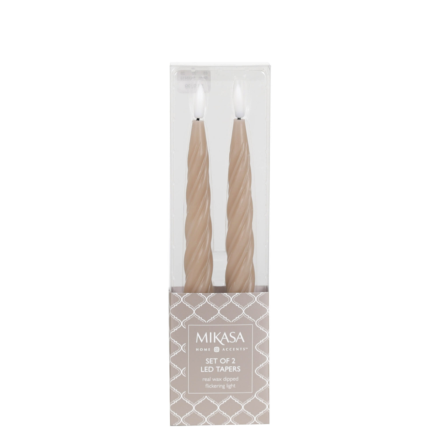 slide 1 of 1, Mikasa Set of 2 Gray Twisted LED Wax Taper Candles, 1 ct