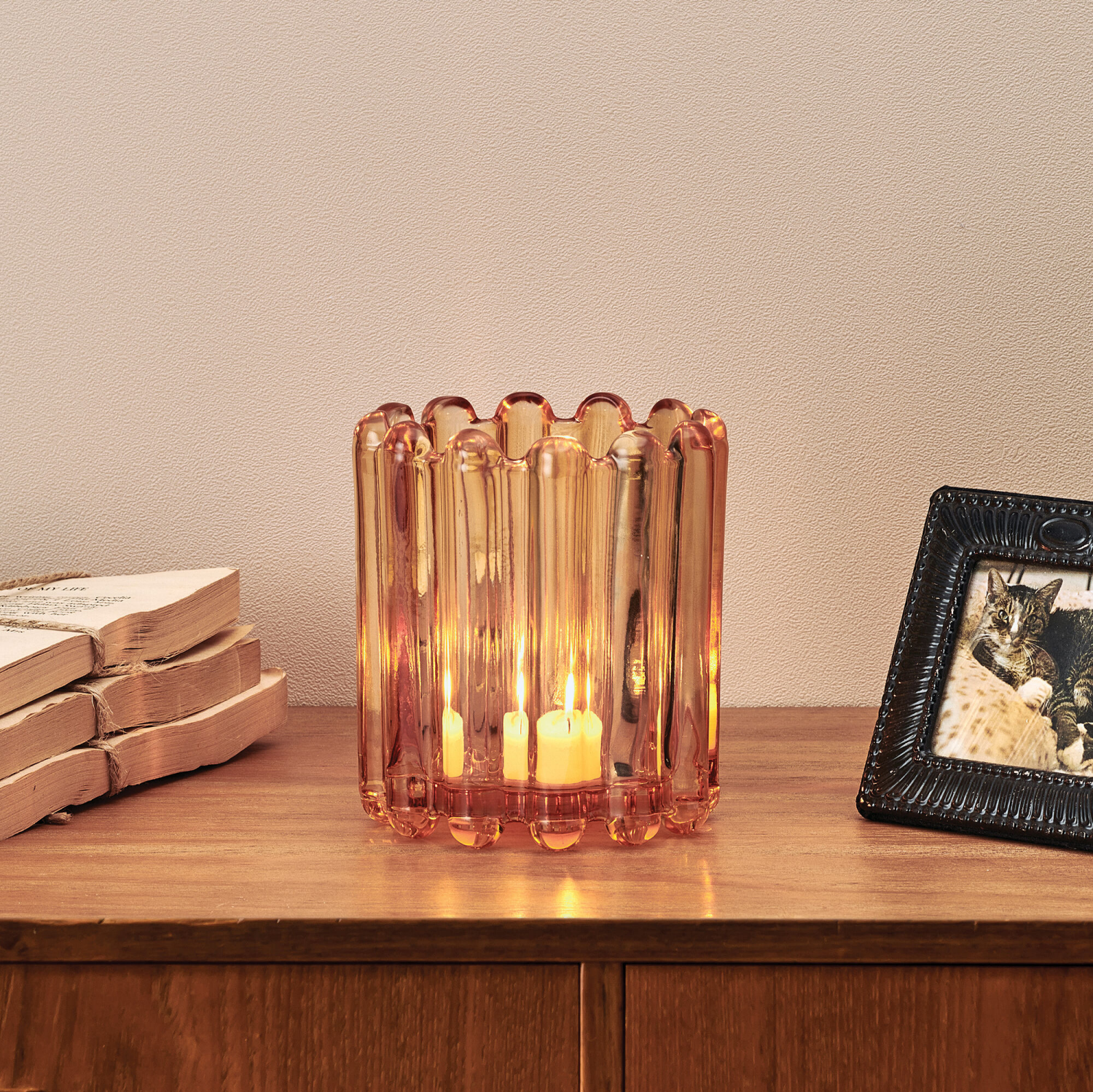 slide 2 of 2, Elements Glass Candle Holder Amber 4.25IN, 1 ct