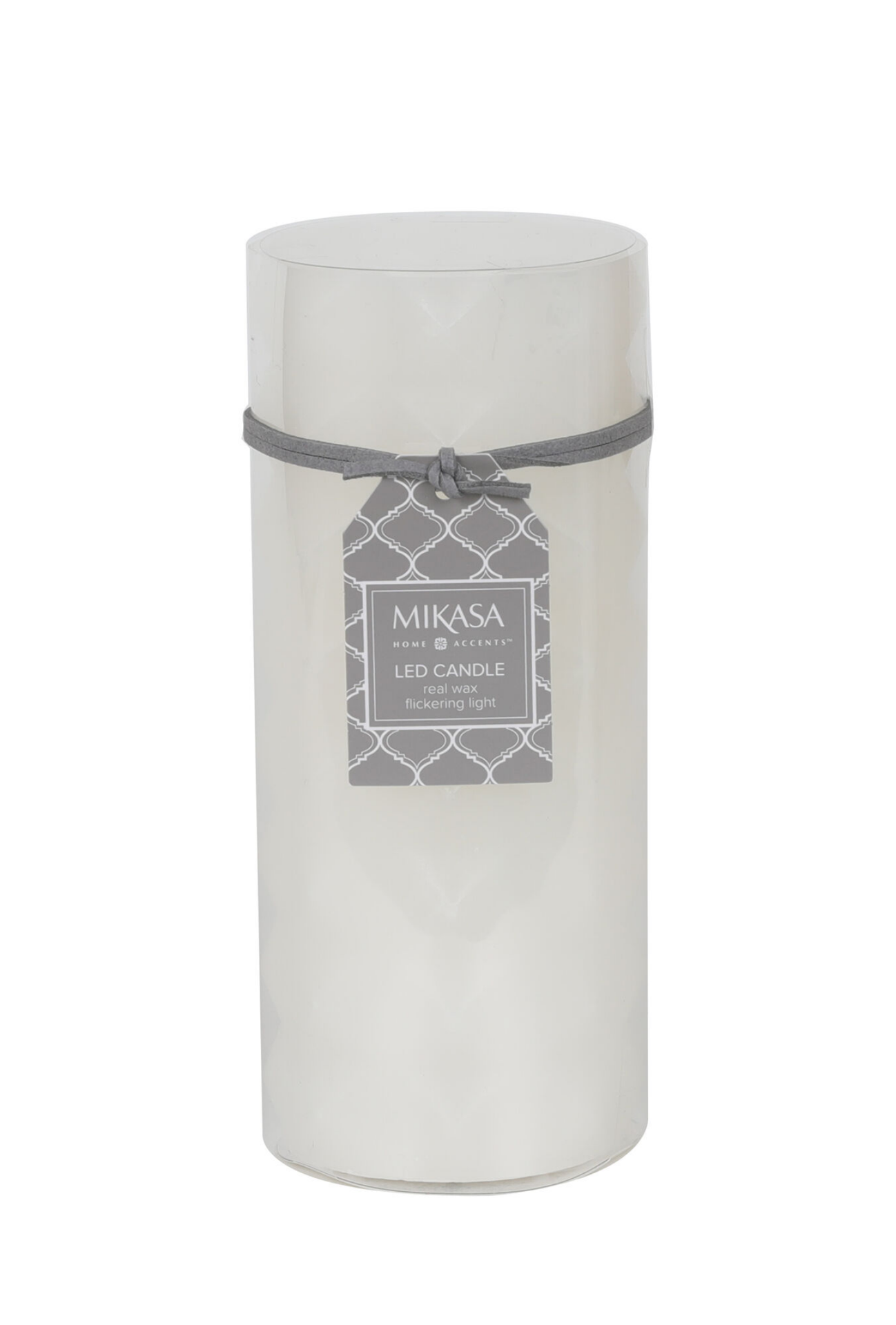 slide 2 of 2, Mikasa 3x7 inch White Embossed LED Wax Pillar Candle, 1 ct