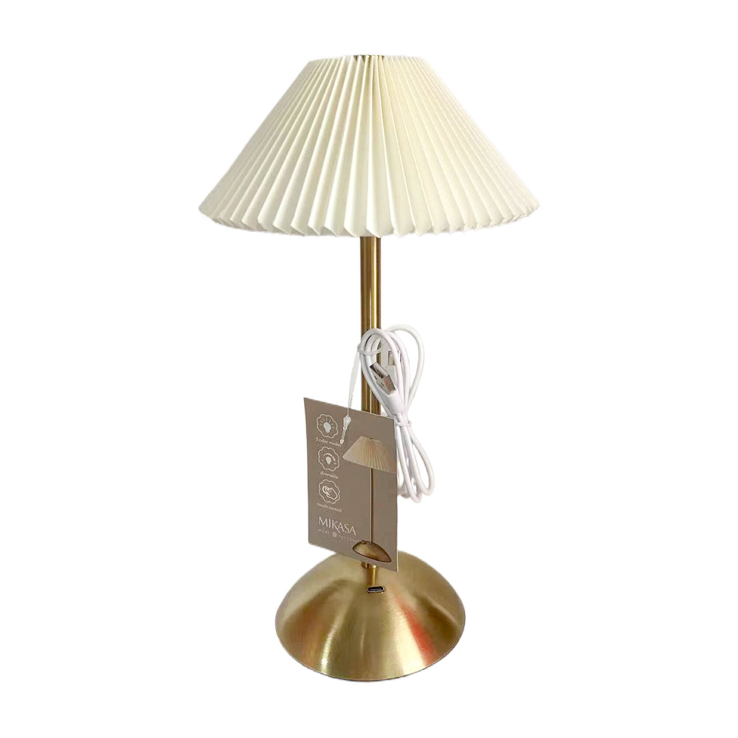 slide 2 of 2, Mikasa Fabric Shade Metal LED Rechargeable Lamp 13 Inch, 1 ct