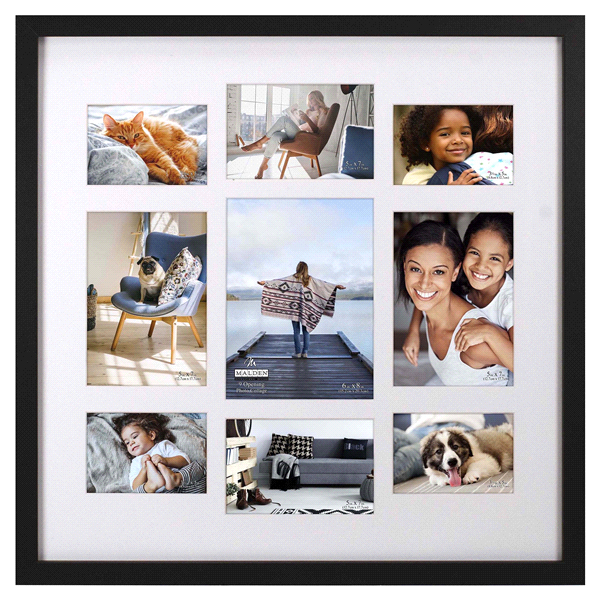 slide 1 of 1, Malden 9-Opening Matted Collage Photo Wall Frame - Black, 1 ct