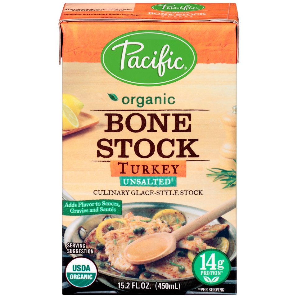 slide 1 of 1, Pacific Organic Unsalted Bone Stock Turkey, 15.2 oz