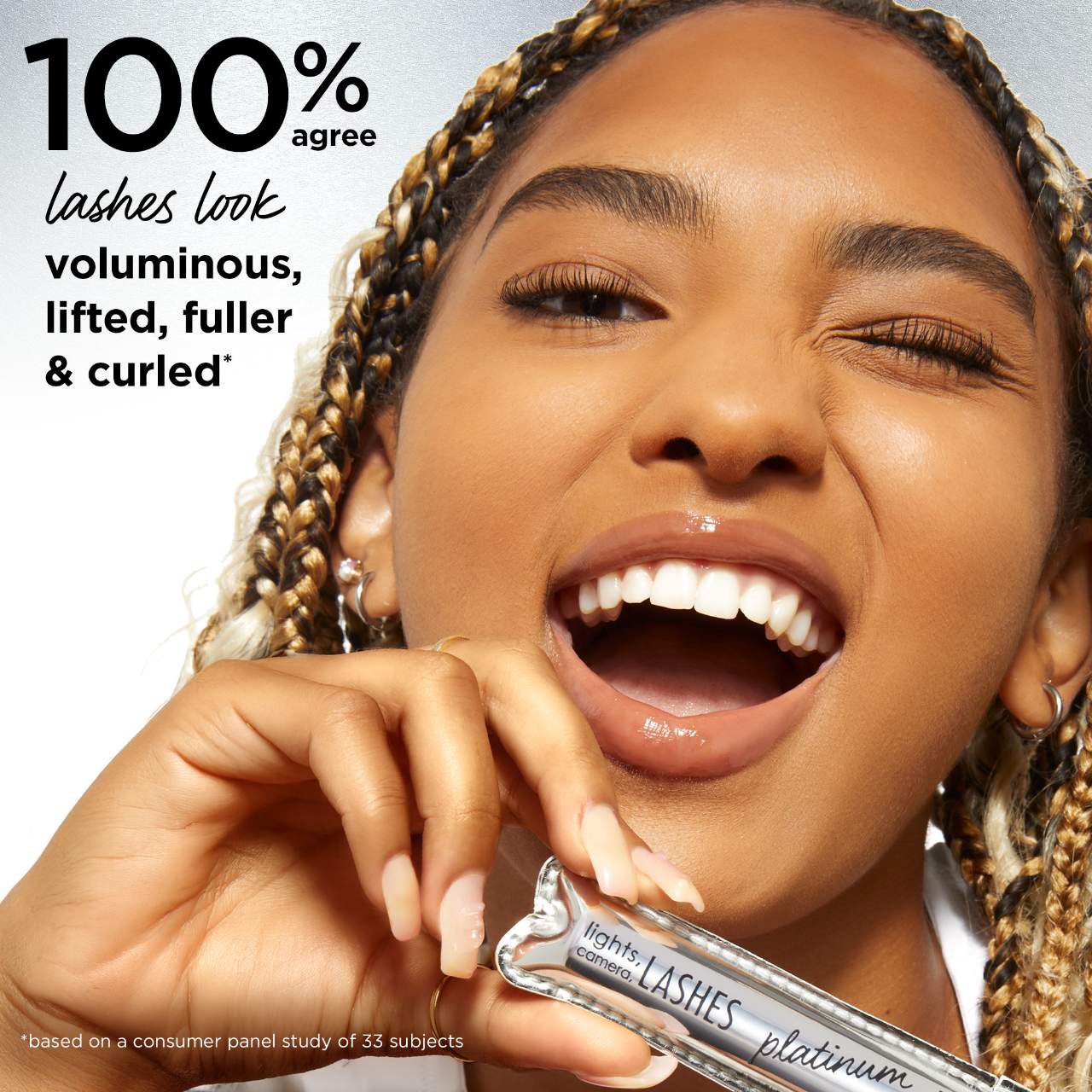 slide 5 of 10, tarte lights, camera, lashes™ 4-in-1 volumizing & conditioning platinum mascara Black, 