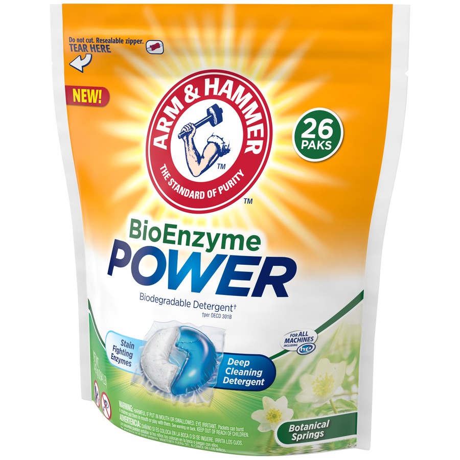 slide 3 of 4, ARM & HAMMER BioEnzyme Power Botanical Springs Biodegradable Detergent Paks, 26 ct