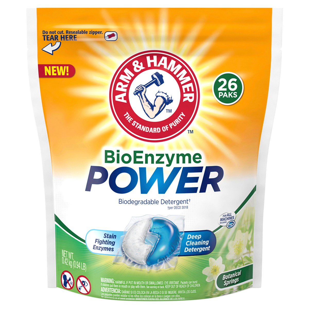 slide 1 of 4, ARM & HAMMER BioEnzyme Power Botanical Springs Biodegradable Detergent Paks, 26 ct