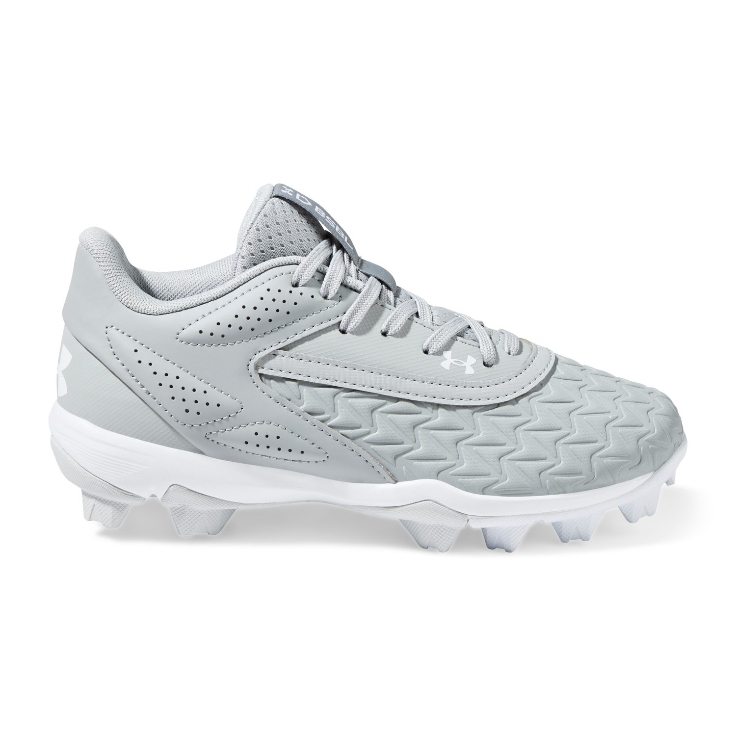slide 2 of 4, Under Armour Boys UA Leadoff Low RM 3.0 Jr. Baseball Cleats, Gray, Size 5, Size 5