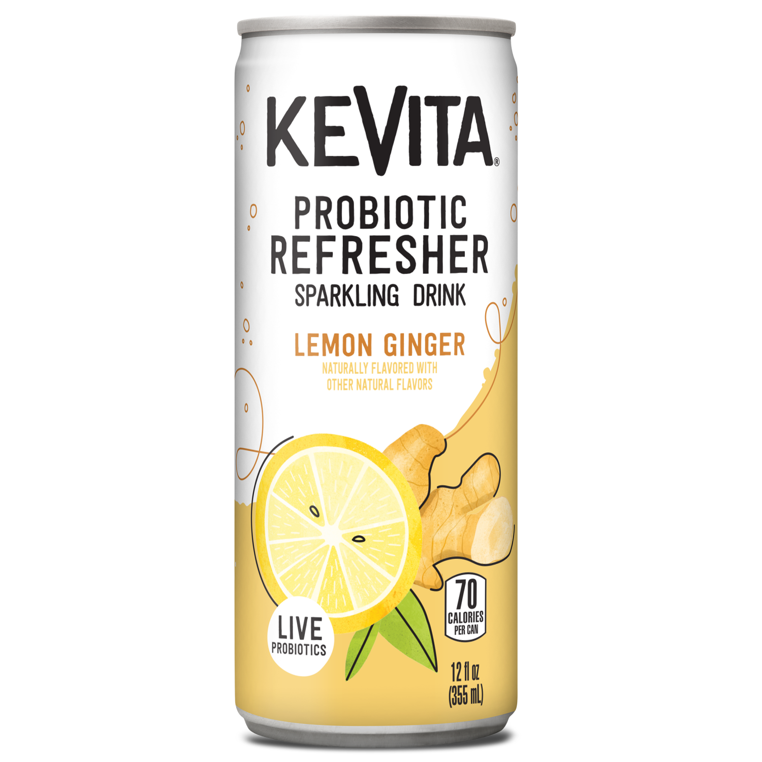 slide 1 of 1, Kevita Sparkling Drink, Lemon Ginger, Probiotic Refresher, 12 oz