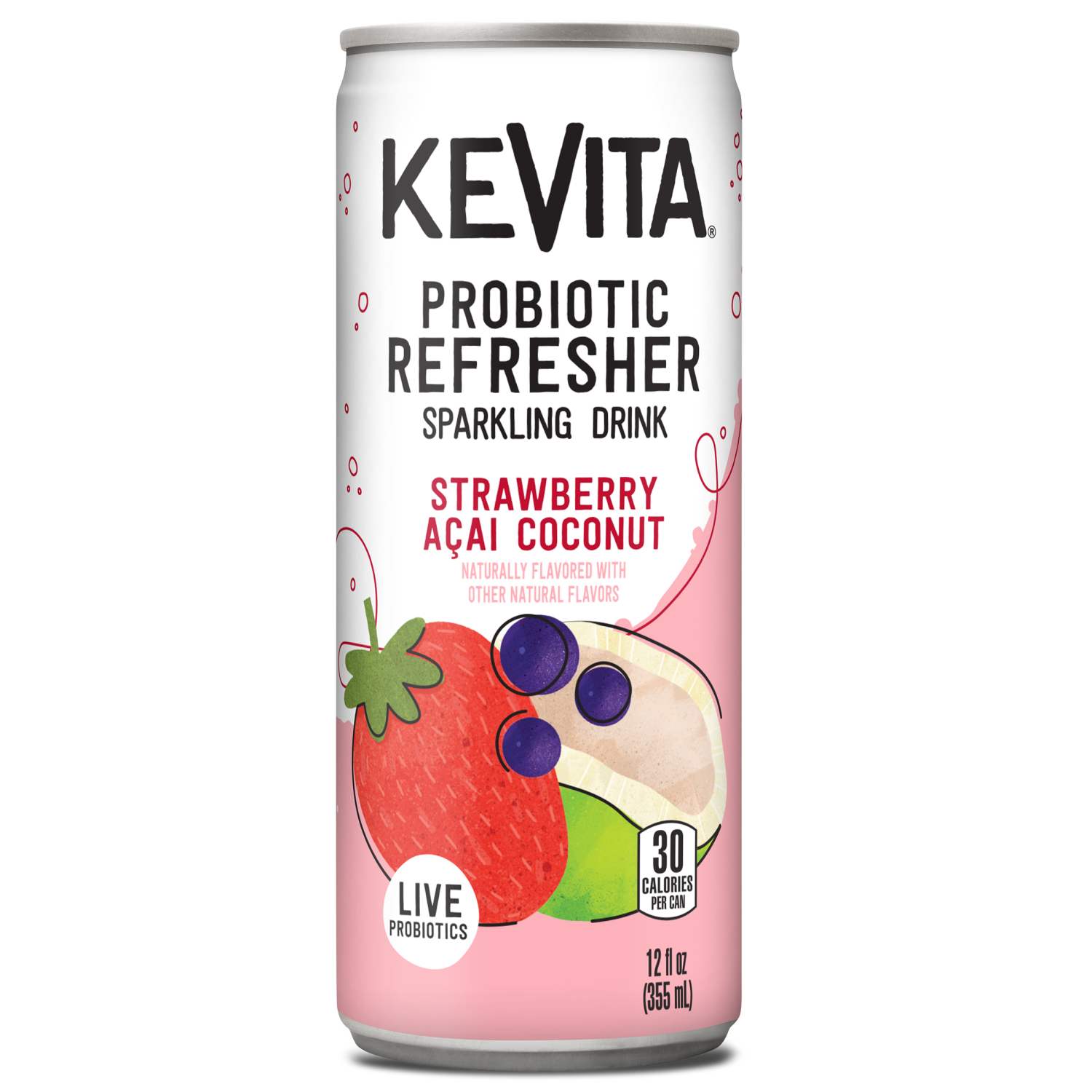 slide 1 of 1, Kevita Strawberry Acai Coconut Sparkling Probiotic Refresher 12 Ounces, 12 oz