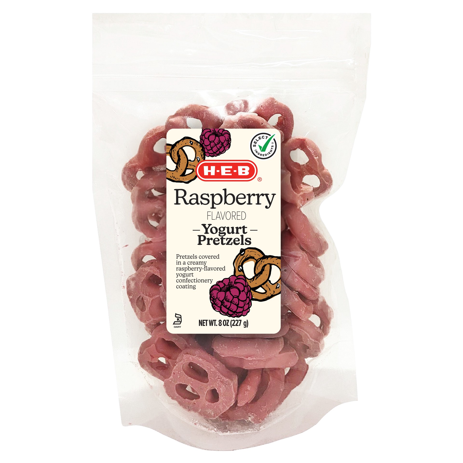 slide 1 of 1, H-E-B Raspberry Yogurt-Covered Pretzels, 8 oz