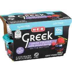 H-E-B 11g Protein Nonfat Greek Yogurt - Vanilla with Mixed Berry on the Bottom