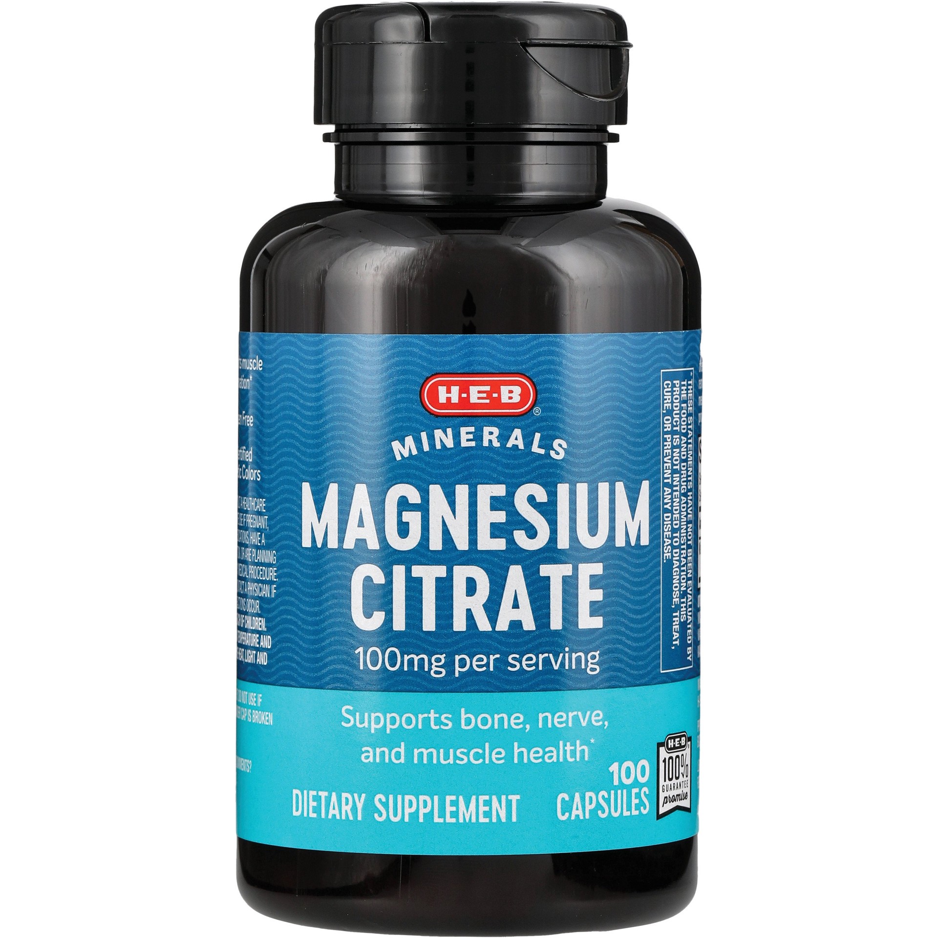 slide 1 of 1, H-E-B Vitamins Magnesium Citrate 100 mg Capsules, 100 ct