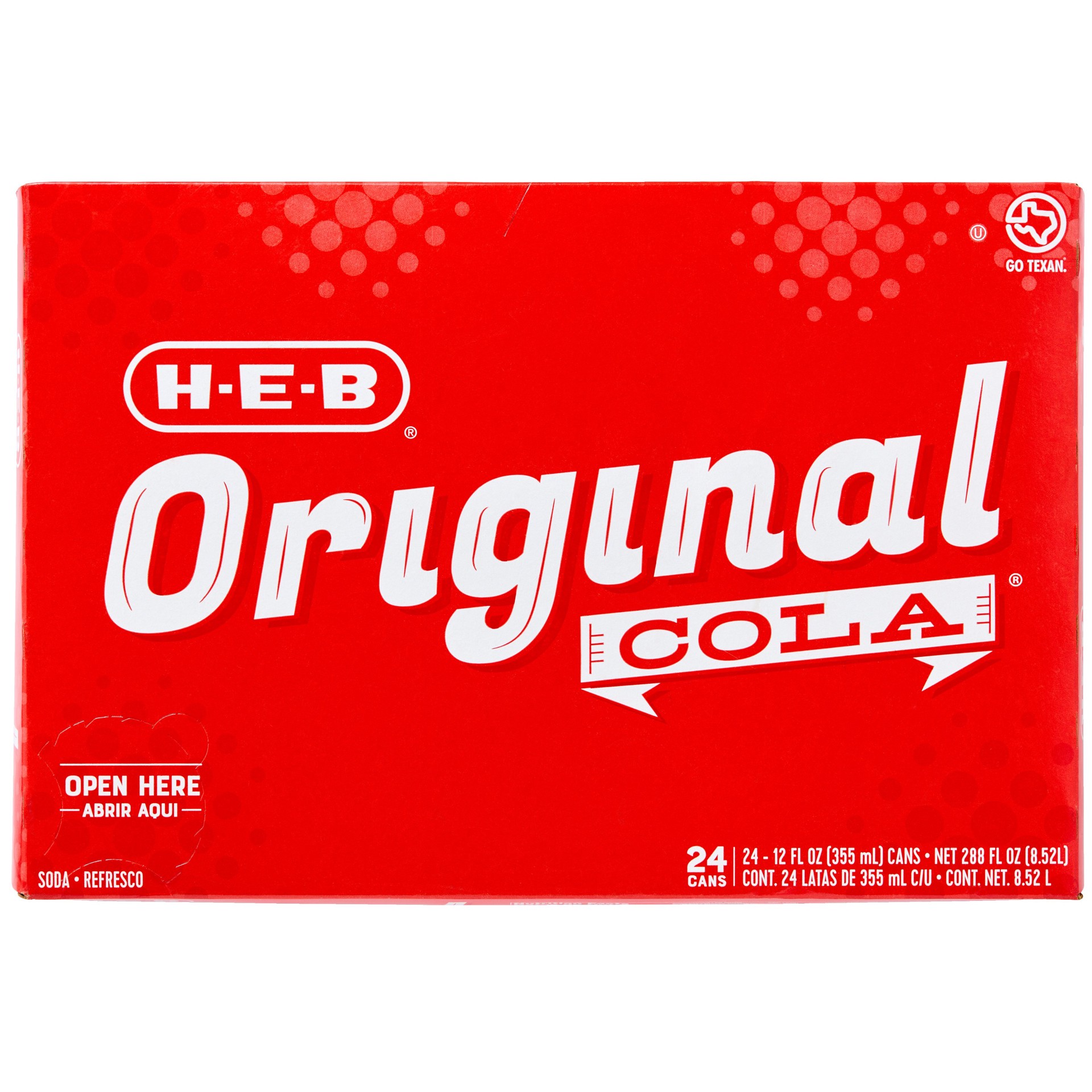slide 1 of 1, H-E-B Original Cola Soda 24 pk Cans, 12 oz
