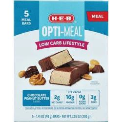 H-E-B OptiMeal Low Carb 16g Protein Bars - Chocolate Peanut Butter