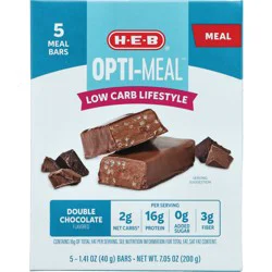 H-E-B OptiMeal Low Carb 16g Protein Bars - Double Chocolate