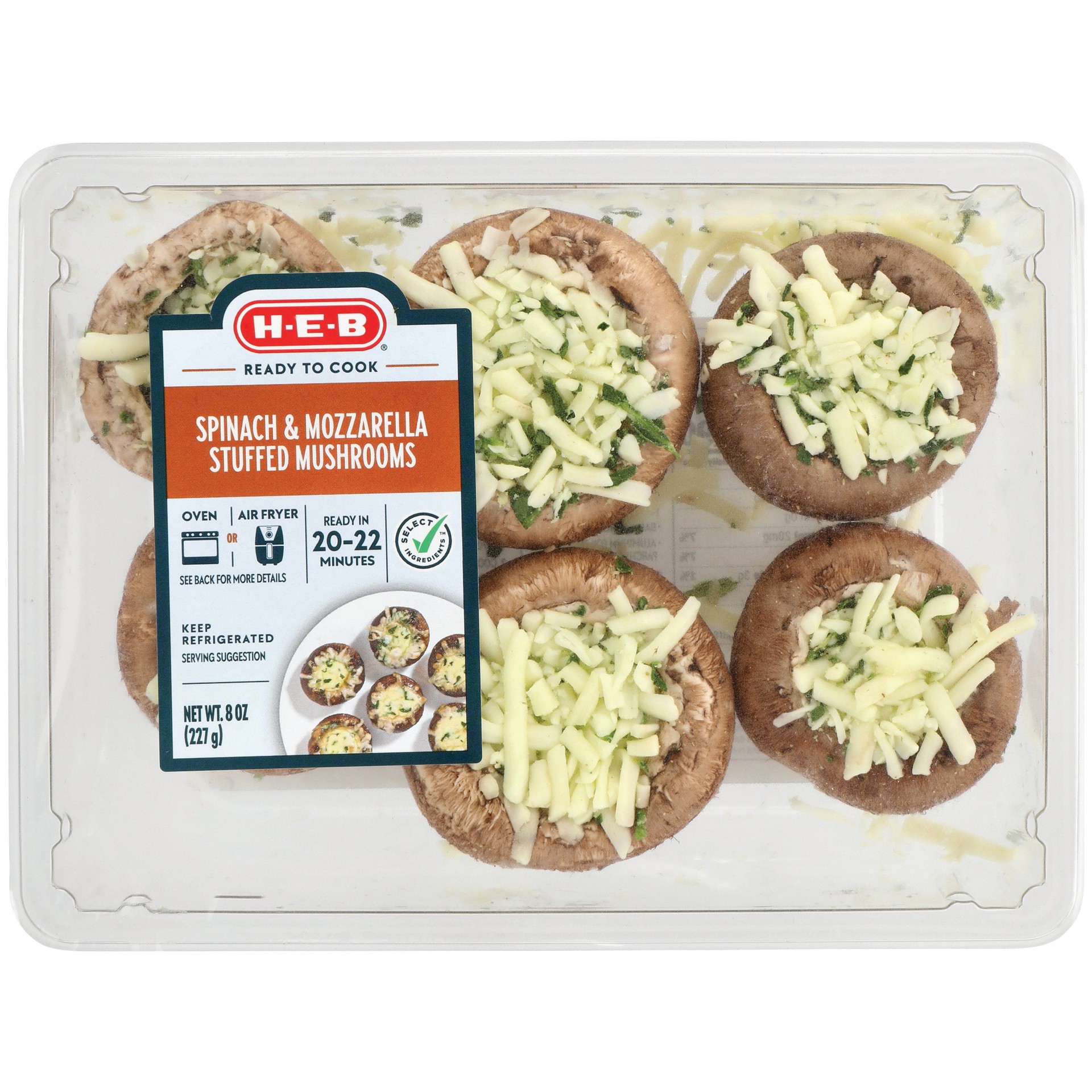 slide 1 of 1, H-E-B Side Solutions - Spinach Mozzarella Stuffed Mushrooms, 8 oz