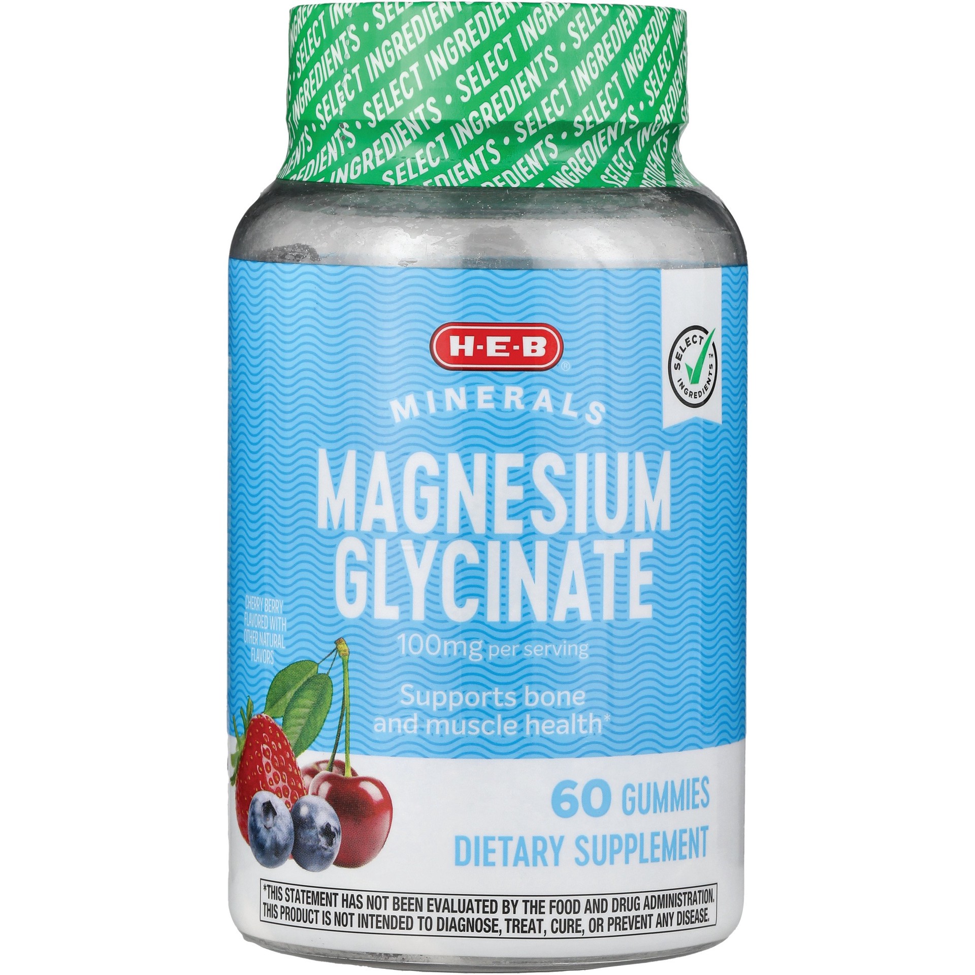 slide 1 of 1, H-E-B Minerals Magnesium Glycinate 100mg Gummies - Cherry Berry, 60 ct