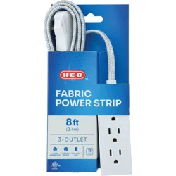 H-E-B 3-Outlet Indoor Fabric Power Strip - White