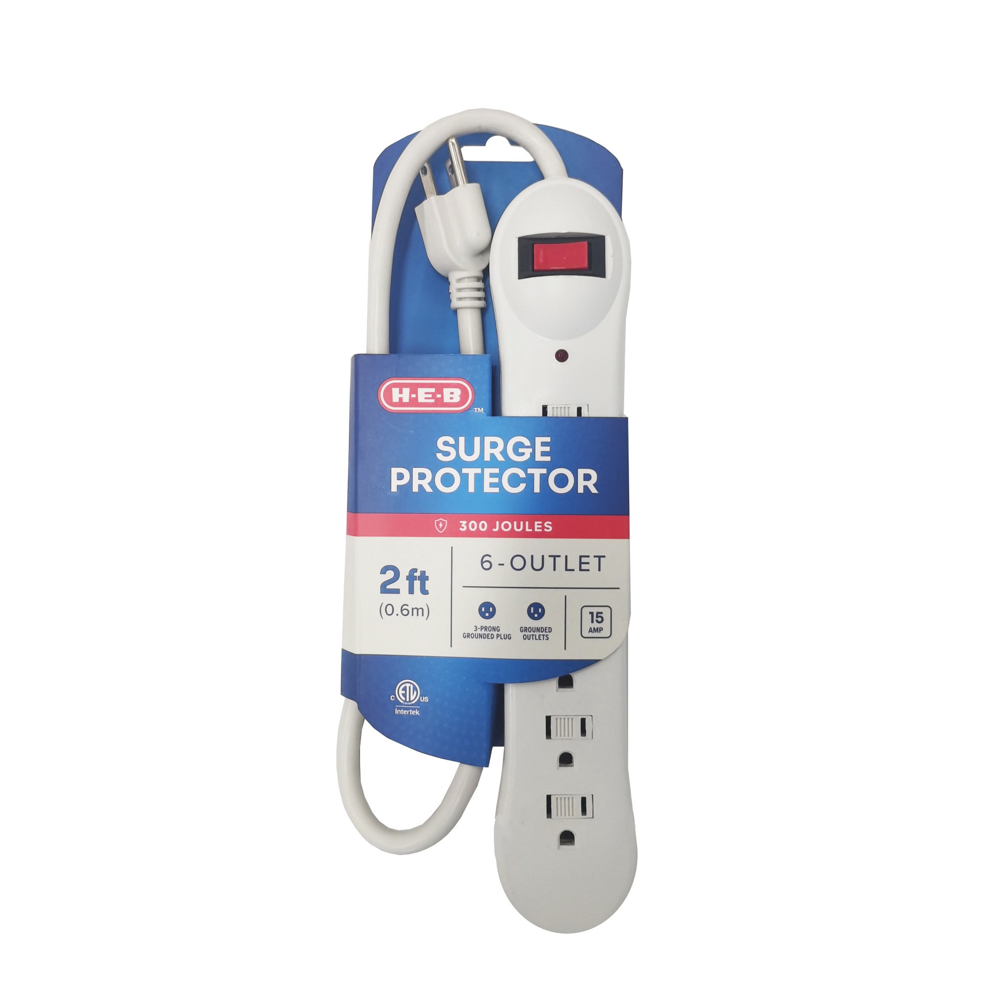 slide 1 of 1, H-E-B 6-Outlet Surge Protector, 2 ft