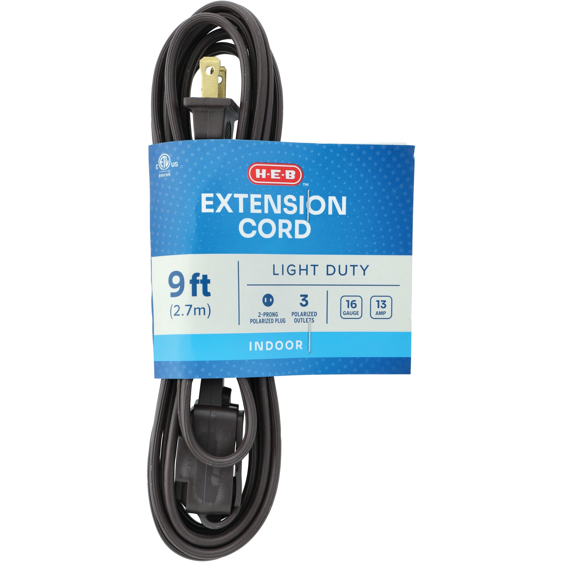 slide 1 of 1, HEB 9 Foot Brown Household Extension Cord, 9 ft