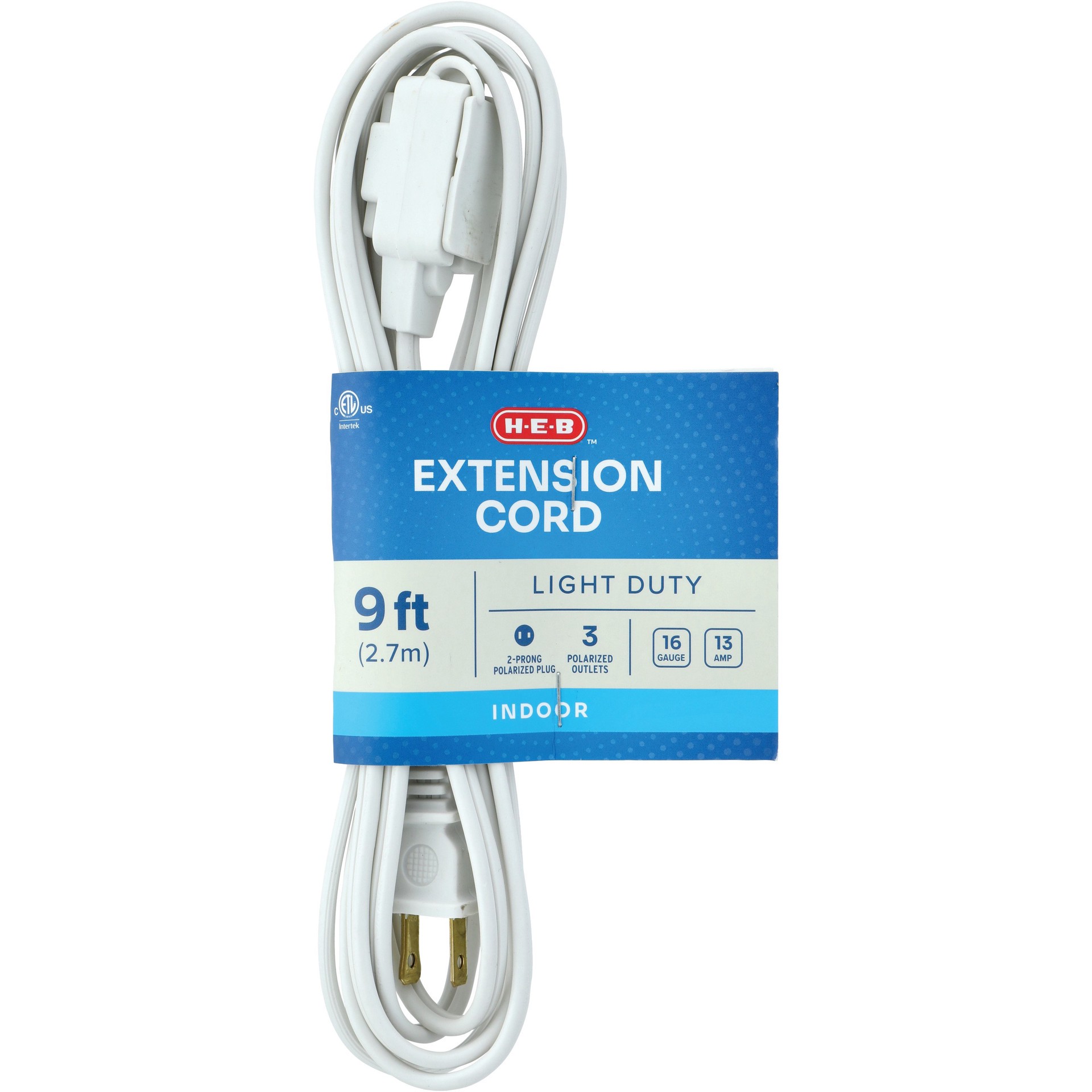 slide 1 of 1, H-E-B Indoor Extension Cord - White, 9 ft