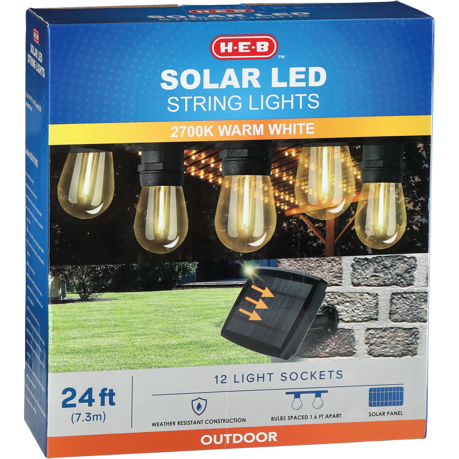 slide 1 of 1, H-E-B Solar-Power LED String Lights, 24 ft