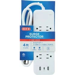 H-E-B 8 Outlet Surge Protector Power Strip With USB Ports