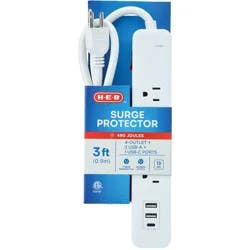 H-E-B 4 Outlet Surge Protector Power Strip With USB Ports