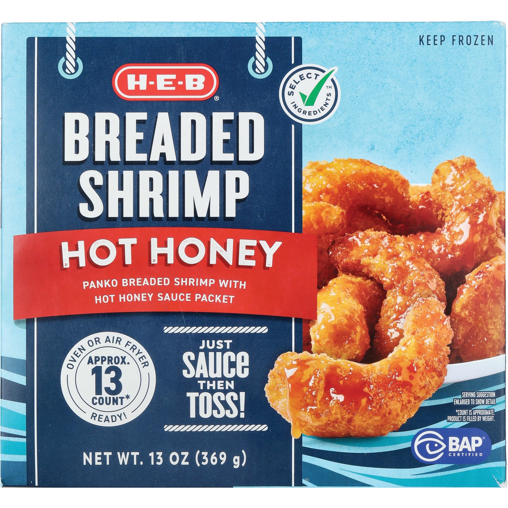 slide 1 of 1, H-E-B Frozen Hot Honey Breaded Shrimp, 13 ct