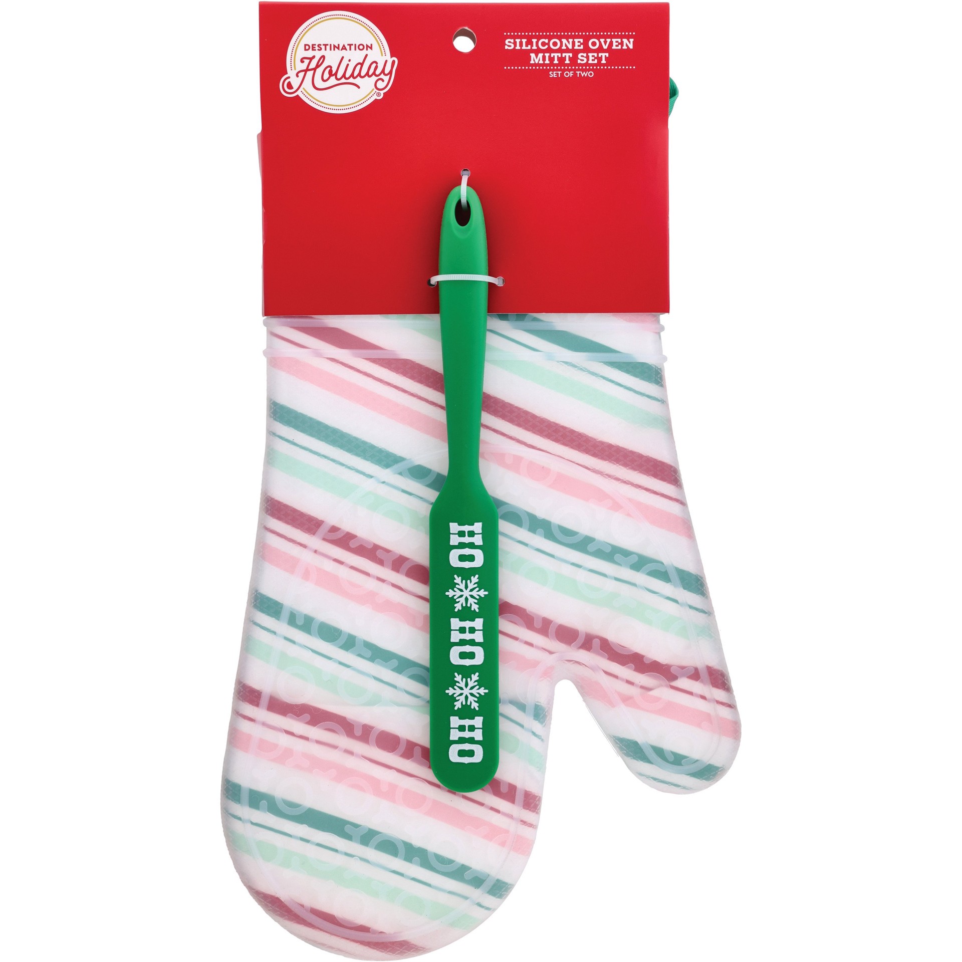 slide 1 of 1, Destination Holiday Stripe Silicone Oven Mitt Set, 2 ct