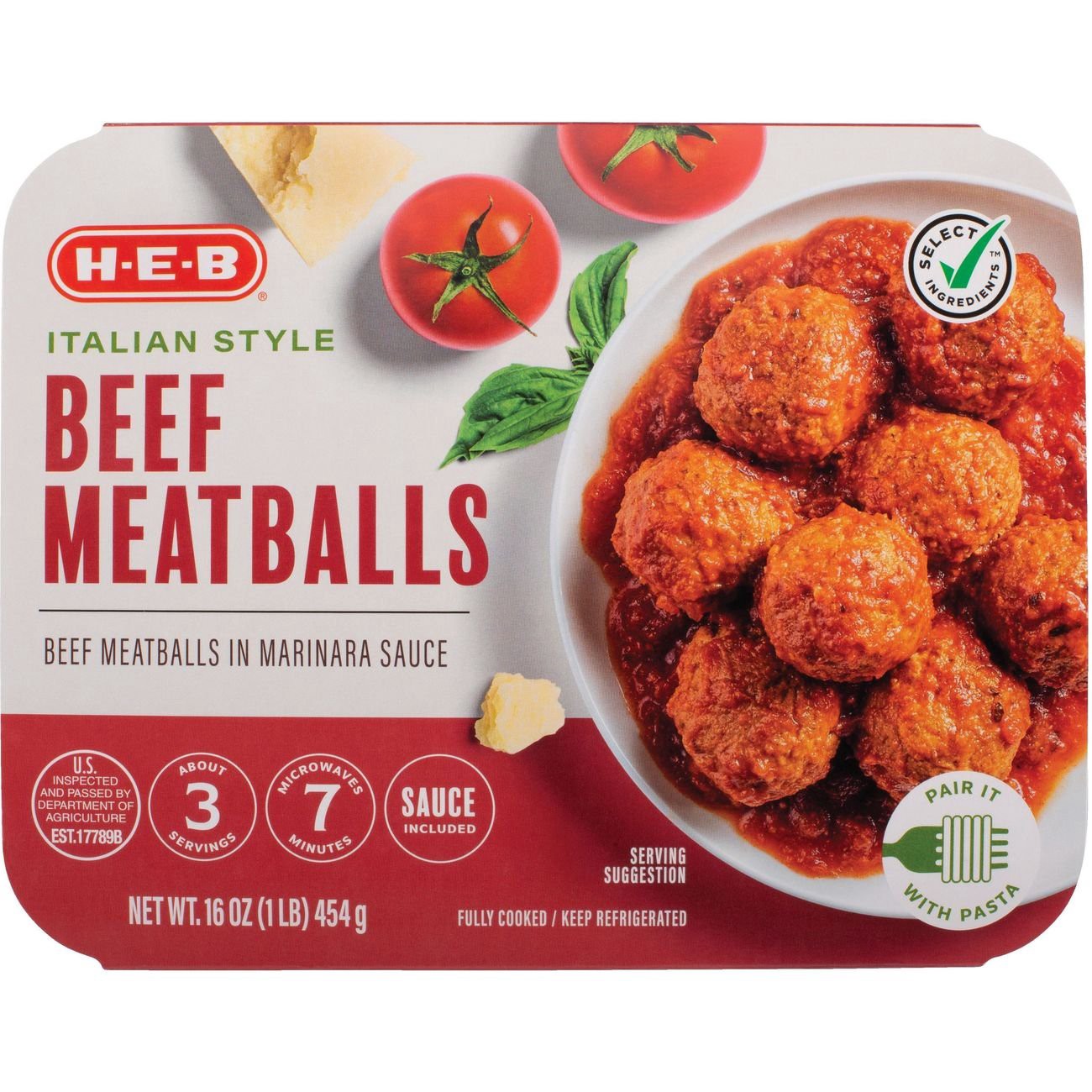 slide 1 of 1, H-E-B Fully Cooked Italian Style Beef Meatballs in Marinara, 16 oz