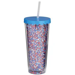 Destination Holiday Patriotic Tumbler - Blue Glitter
