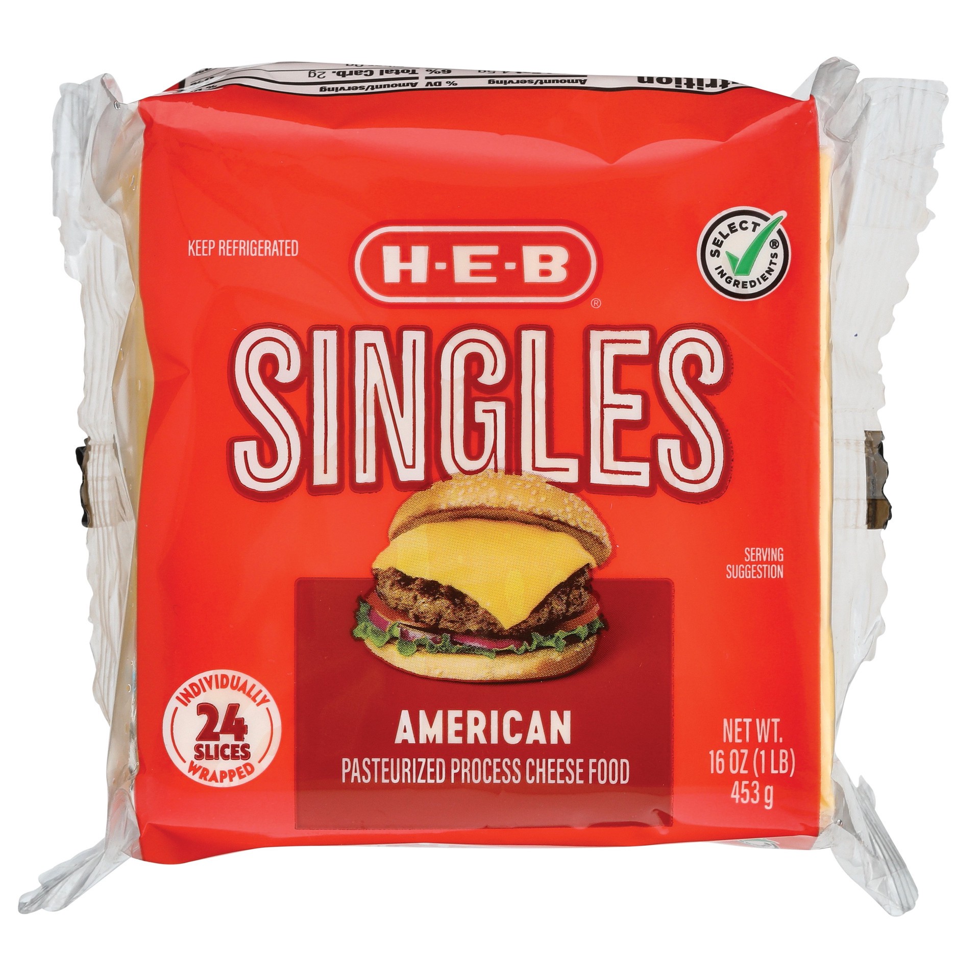 slide 1 of 1, H-E-B American Cheese Singles, 16 oz