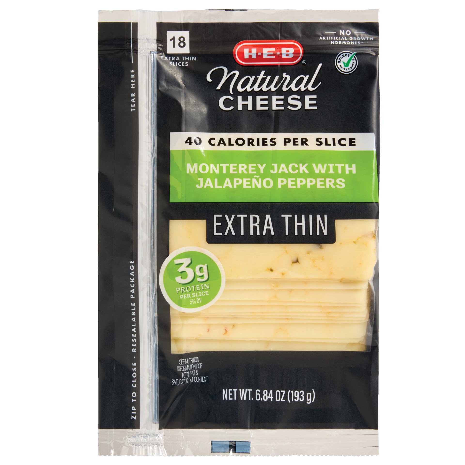 slide 1 of 1, H-E-B Pepper Jack Sliced Cheese, Extra Thin, 6.84 oz