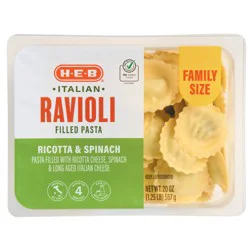 H-E-B Italian Ravioli Filled Pasta Family Size - Ricotta & Spinach