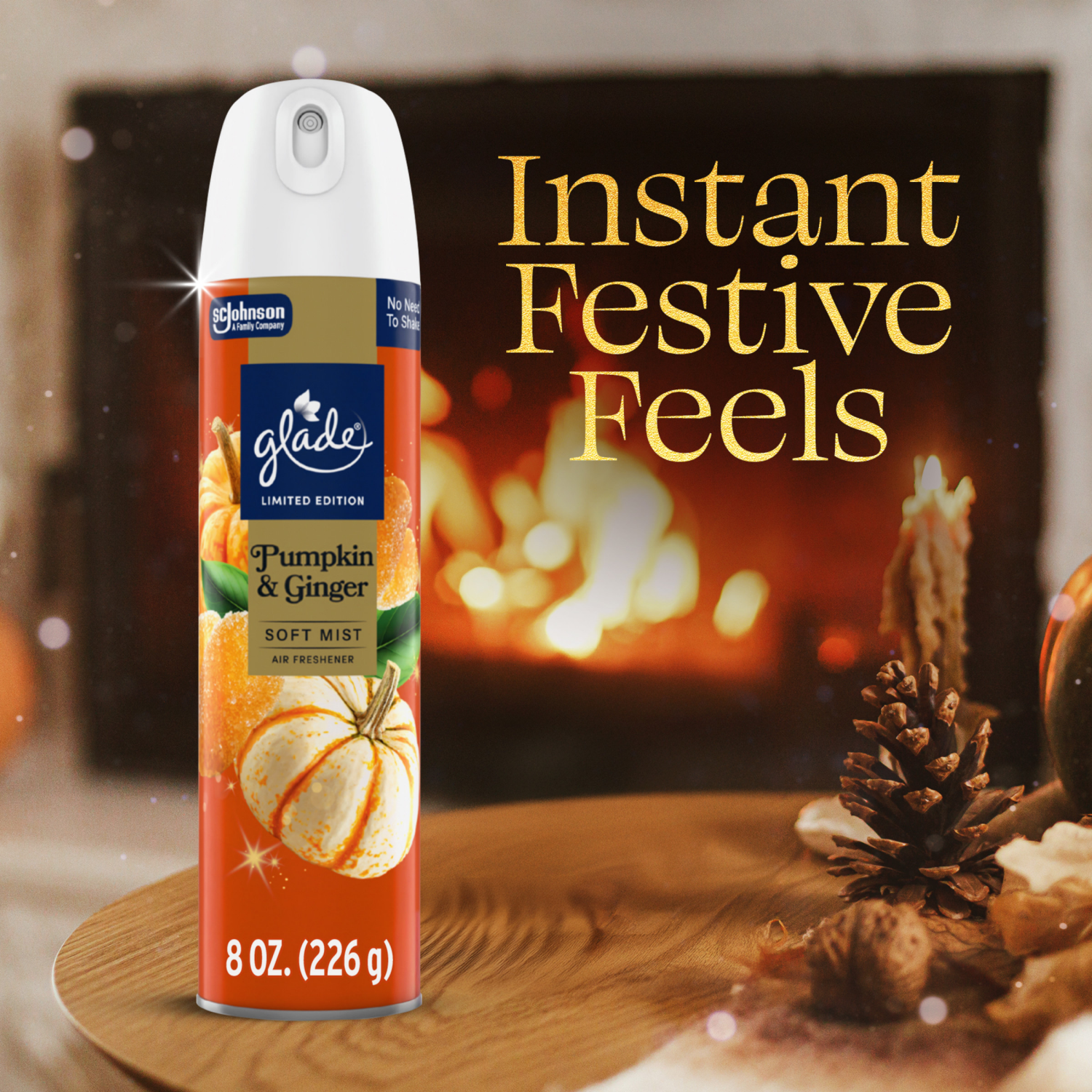 slide 3 of 8, Glade Odor Fighting Soft Mist Air Freshener Room Spray, Pumpkin & Ginger, 8.0oz., 1 count, 8 oz