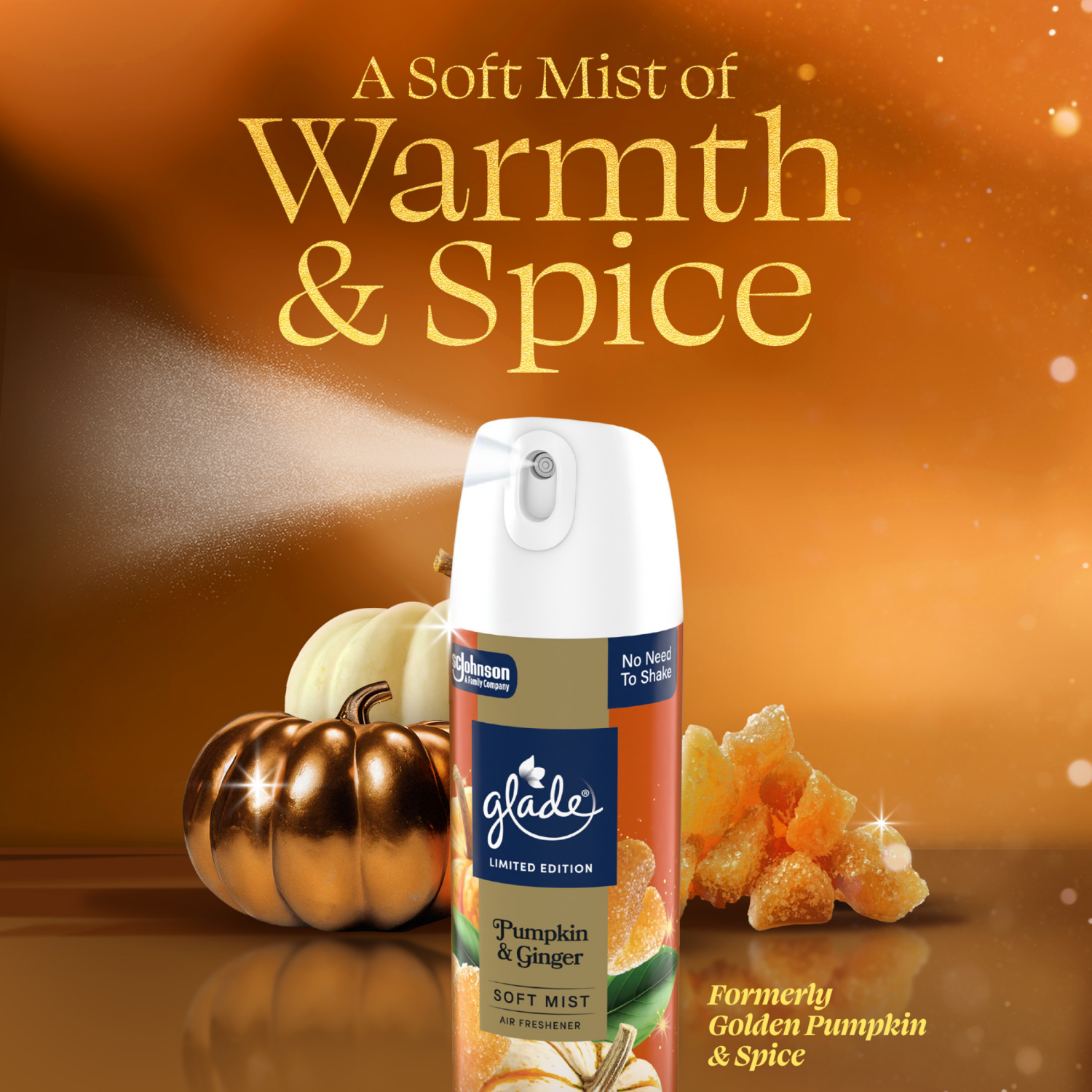 slide 4 of 8, Glade Odor Fighting Soft Mist Air Freshener Room Spray, Pumpkin & Ginger, 8.0oz., 1 count, 8 oz