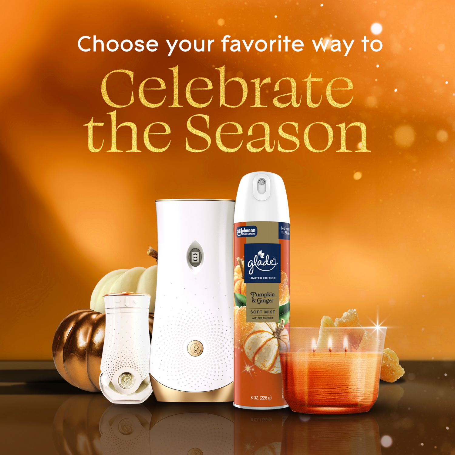 slide 7 of 8, Glade 3-Wick Candle Jar, Pumpkin & Ginger, 6.8oz., 1 count, 1 ct