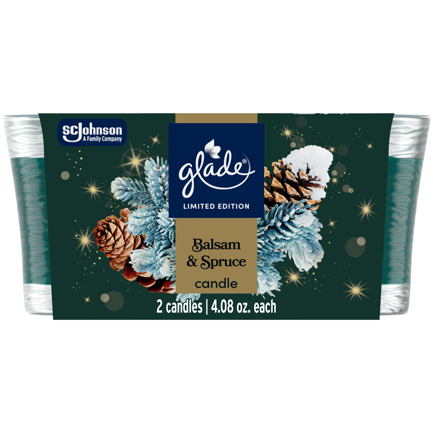 slide 1 of 8, Glade Candle Jar, Balsam & Spruce, 4.08oz., 2 count, 2 ct