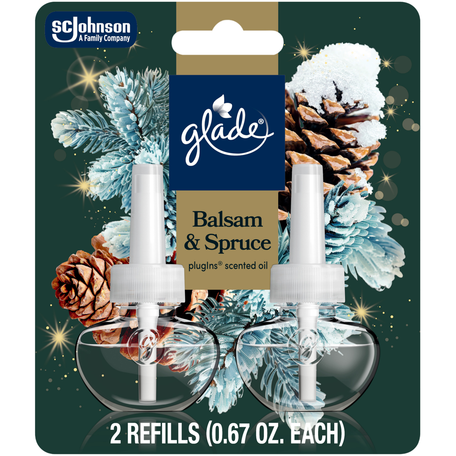 slide 1 of 8, Glade PlugIn Refills Air Freshener, Balsam & Spruce, 1.34oz., 2 count, 2 ct