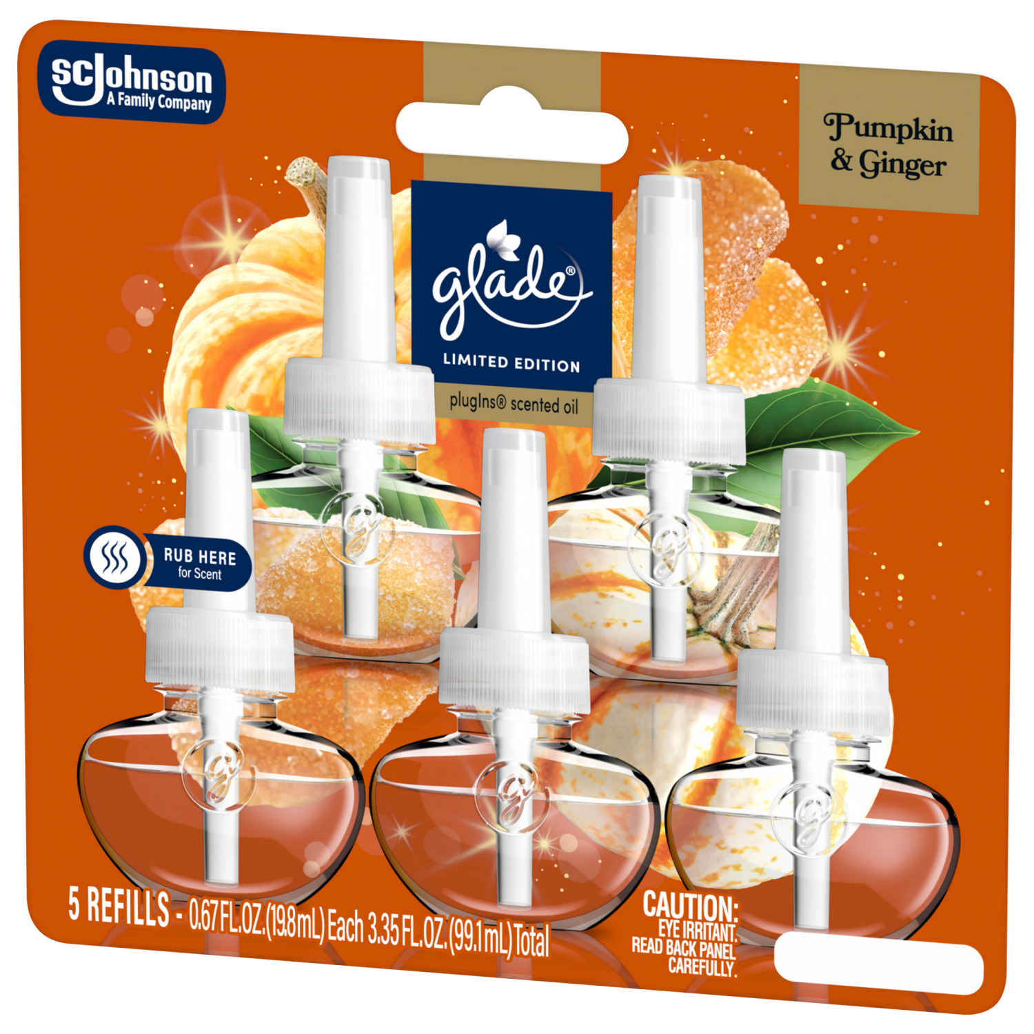 slide 3 of 8, Glade PlugIn Refills Air Freshener, Pumpkin & Ginger, 1.34oz., 5 count, 5 ct