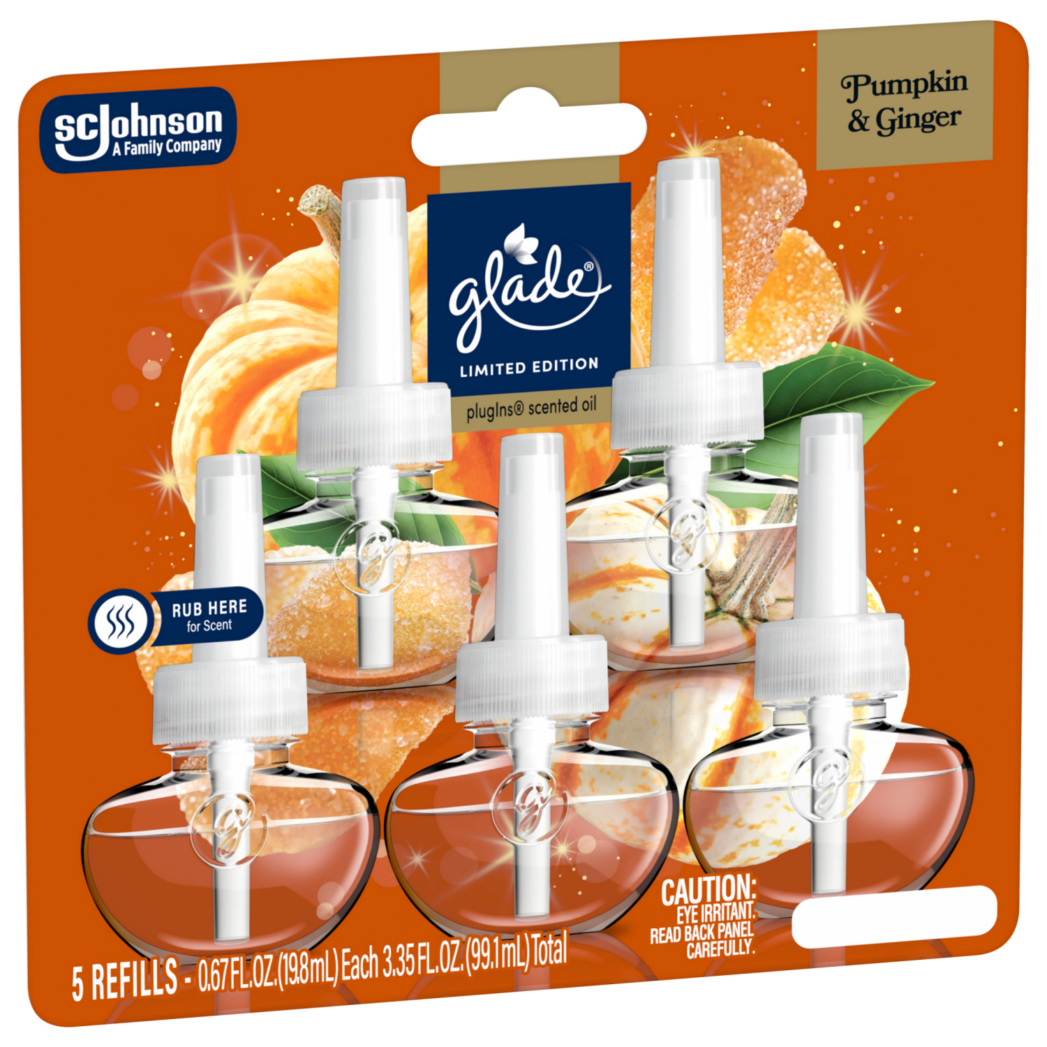 slide 6 of 8, Glade PlugIn Refills Air Freshener, Pumpkin & Ginger, 1.34oz., 5 count, 5 ct