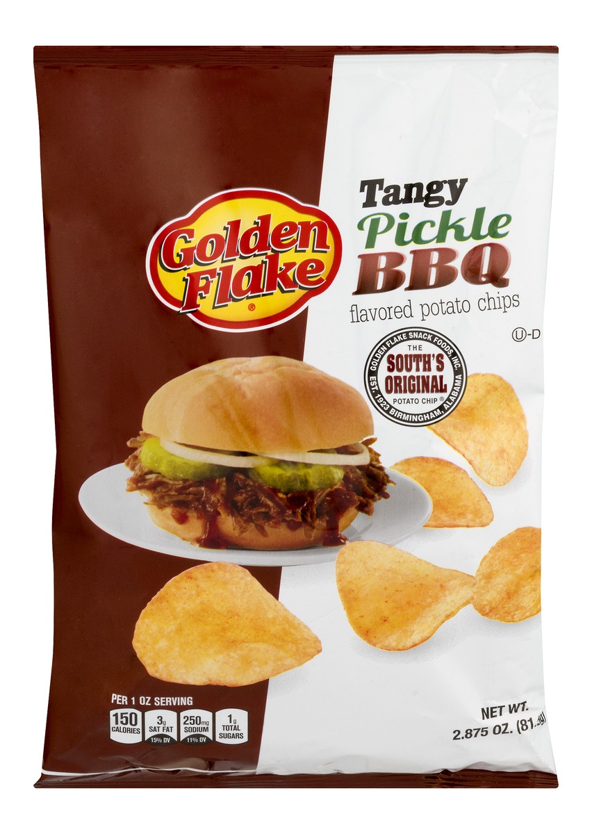 slide 1 of 1, Golden Flake Tangy Pickle Bbq Chip, 2.875 oz