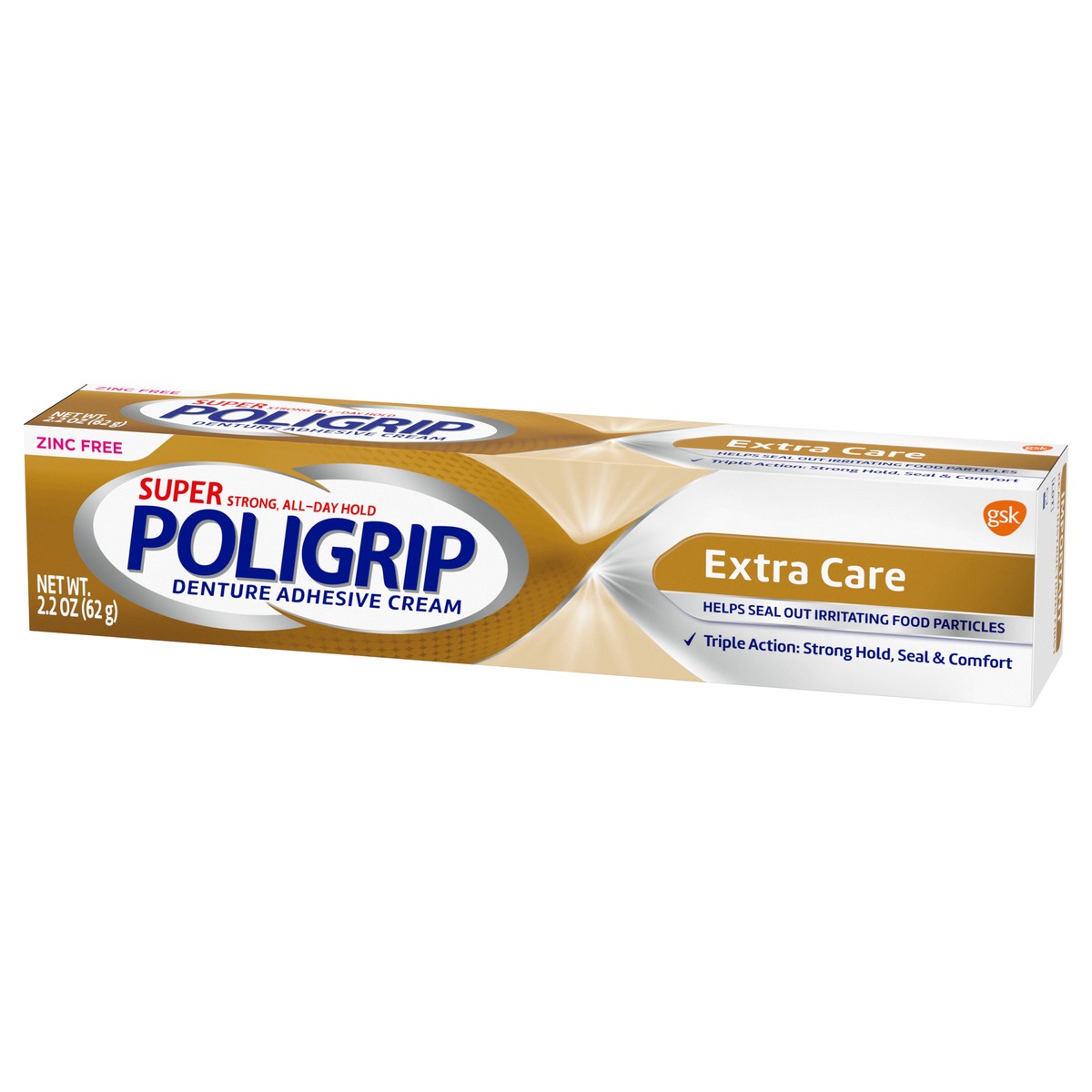 slide 2 of 8, Super Poligrip Extra Care Zinc Free Denture Adhesive Cream - 2.2 Ounces, 2.2 oz