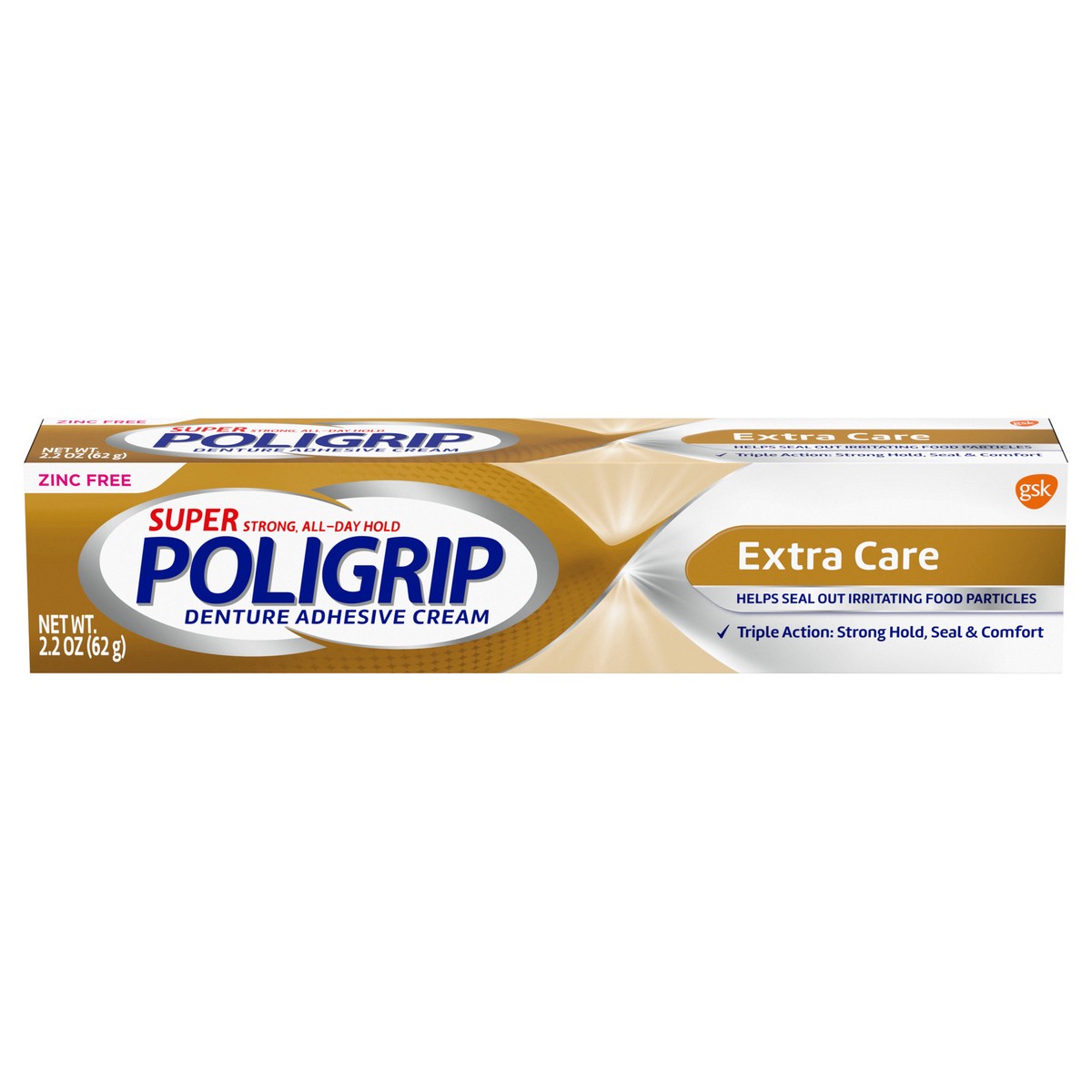 slide 1 of 8, Poligrip Super Poligrip Extra Care Zinc Free Denture Adhesive Cream - 2.2 Ounces, 2.2 oz