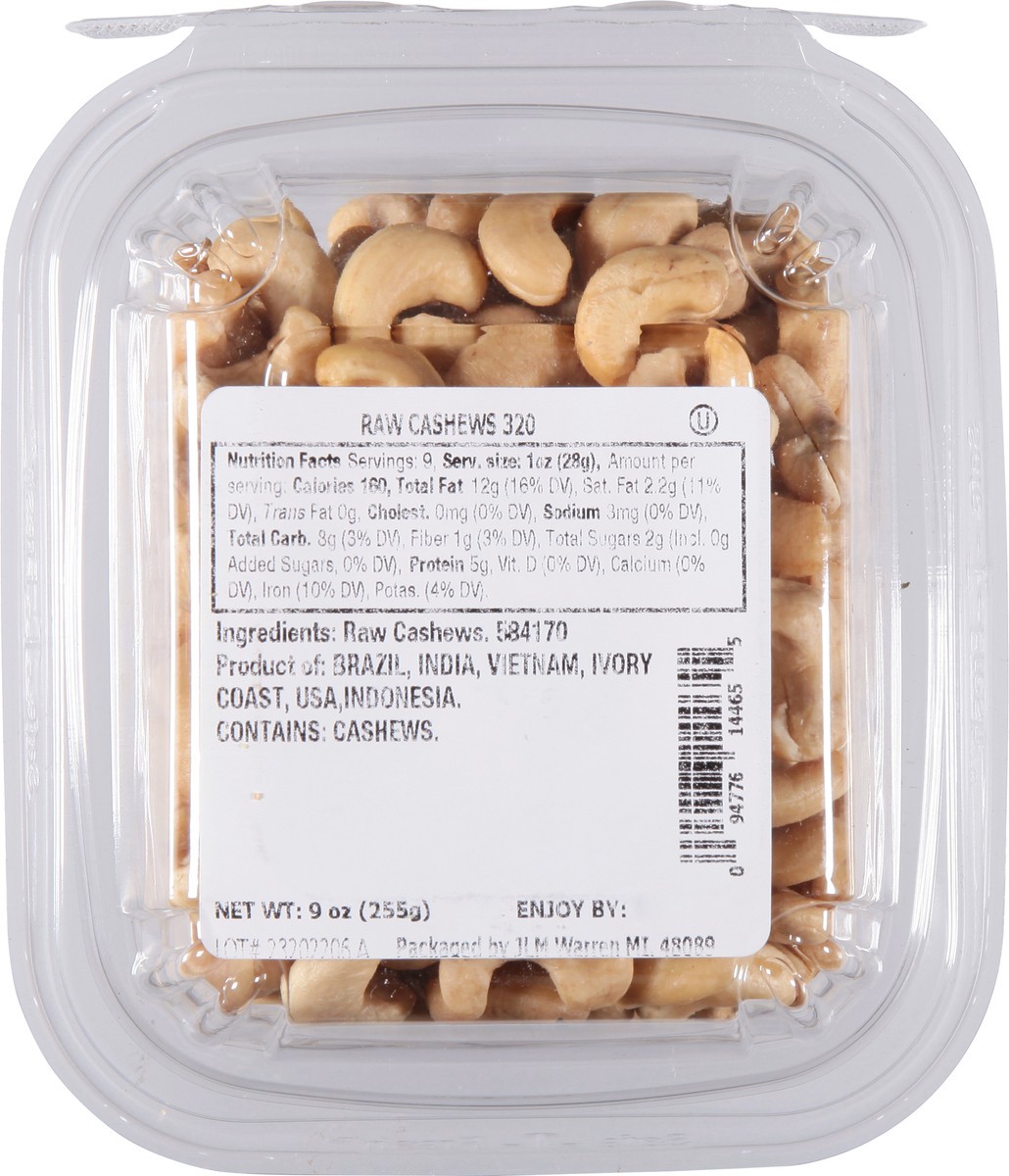 slide 9 of 13, JLM Manufacturing Raw 320 Cashews 9 oz, 9 oz